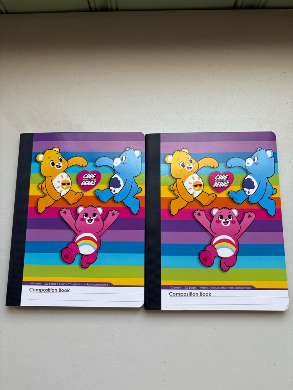 Care Bears Rainbow Stripe Notebooks with Pink, Yellow & Blue Bears